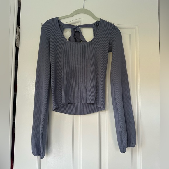 Lulus Keep 'Em Guessing Dusty Blue Ribbed Balloon Sleeve Sweater Top - Picture 7 of 10